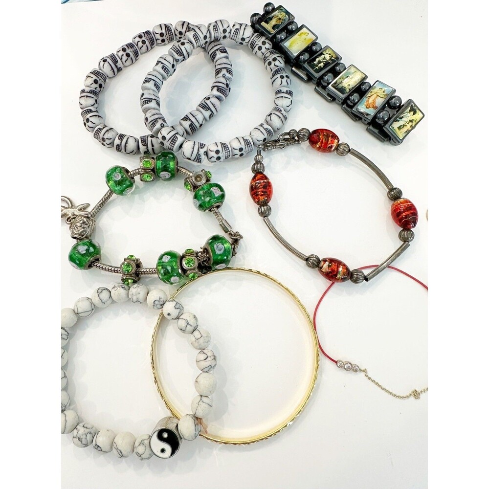 Bracelet Lot - charm bracelet skull bead religious magnetic gold bangle